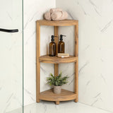 Tera 33" Classic Minimalist 3-Tier Acacia Wood Freestanding Bathroom Corner Shelf