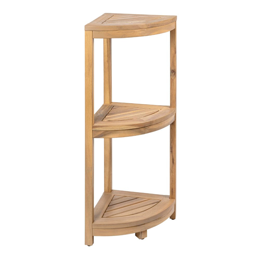 Tera 33" Classic Minimalist 3-Tier Acacia Wood Freestanding Bathroom Corner Shelf