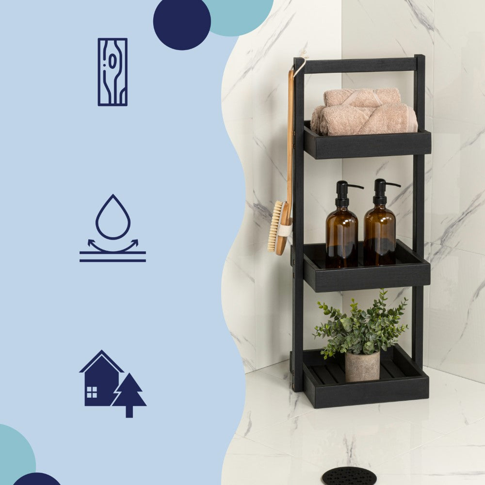 Moro 30" Classic Rustic 3-Tier Acacia Wood Freestanding Bathroom Shower Caddy