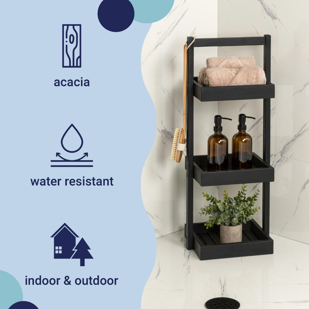 Moro 30" Classic Rustic 3-Tier Acacia Wood Freestanding Bathroom Shower Caddy