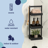 Moro 30" Classic Rustic 3-Tier Acacia Wood Freestanding Bathroom Shower Caddy