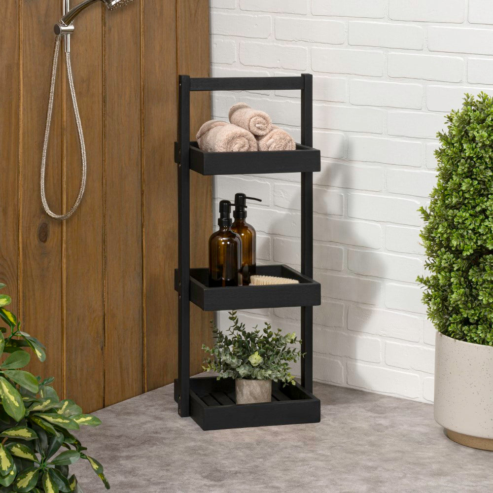 Moro 30" Classic Rustic 3-Tier Acacia Wood Freestanding Bathroom Shower Caddy