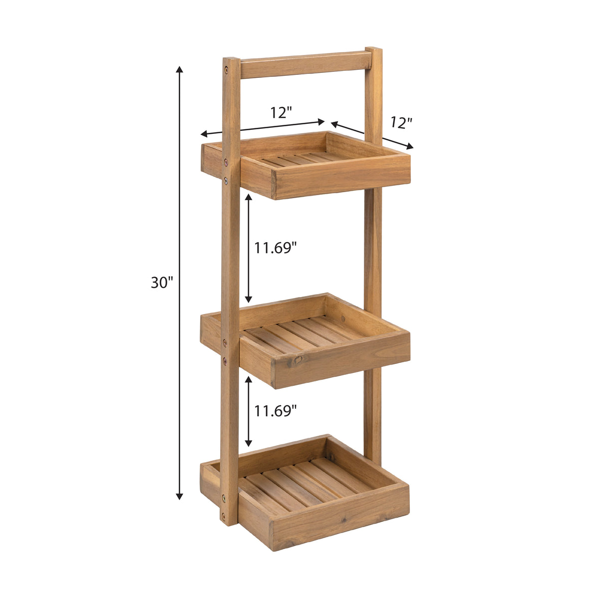 Moro 30" Classic Rustic 3-Tier Acacia Wood Freestanding Bathroom Shower Caddy