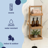Moro 30" Classic Rustic 3-Tier Acacia Wood Freestanding Bathroom Shower Caddy