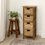 Lindenra 33.5 in. H Coastal Bohemian Handcrafted Acacia Wood 4-Tier Storage Cabinet with 4 Water Hyacinth Woven Baskets