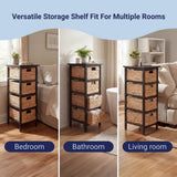 Lindenra 33.5 in. H Coastal Bohemian Handcrafted Acacia Wood 4-Tier Storage Cabinet with 4 Water Hyacinth Woven Baskets
