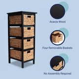 Lindenra 33.5 in. H Coastal Bohemian Handcrafted Acacia Wood 4-Tier Storage Cabinet with 4 Water Hyacinth Woven Baskets