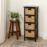 Lindenra 33.5 in. H Coastal Bohemian Handcrafted Acacia Wood 4-Tier Storage Cabinet with 4 Water Hyacinth Woven Baskets