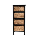 Lindenra 33.5 in. H Coastal Bohemian Handcrafted Acacia Wood 4-Tier Storage Cabinet with 4 Water Hyacinth Woven Baskets
