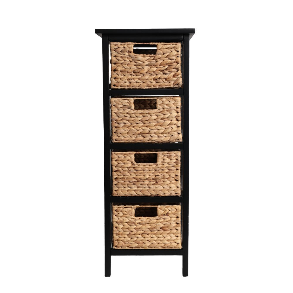 Lindenra 33.5 in. H Coastal Bohemian Handcrafted Acacia Wood 4-Tier Storage Cabinet with 4 Water Hyacinth Woven Baskets