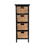 Lindenra 33.5 in. H Coastal Bohemian Handcrafted Acacia Wood 4-Tier Storage Cabinet with 4 Water Hyacinth Woven Baskets