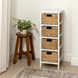 Lindenra 33.5 in. H Coastal Bohemian Handcrafted Acacia Wood 4-Tier Storage Cabinet with 4 Water Hyacinth Woven Baskets