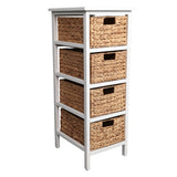 Lindenra 33.5 in. H Coastal Bohemian Handcrafted Acacia Wood 4-Tier Storage Cabinet with 4 Water Hyacinth Woven Baskets