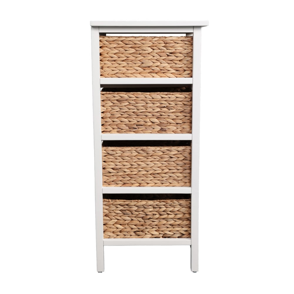 Lindenra 33.5 in. H Coastal Bohemian Handcrafted Acacia Wood 4-Tier Storage Cabinet with 4 Water Hyacinth Woven Baskets