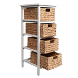 Lindenra 33.5 in. H Coastal Bohemian Handcrafted Acacia Wood 4-Tier Storage Cabinet with 4 Water Hyacinth Woven Baskets