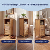 Ravelle 27.5 in. H Handcrafted Acacia Wood Bathroom Freestanding Floor Storage Cabinet with Louvered Door and Open Shelf