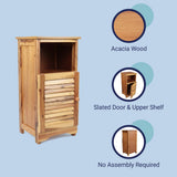 Ravelle 27.5 in. H Handcrafted Acacia Wood Bathroom Freestanding Floor Storage Cabinet with Louvered Door and Open Shelf