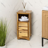 Ravelle 27.5 in. H Handcrafted Acacia Wood Bathroom Freestanding Floor Storage Cabinet with Louvered Door and Open Shelf