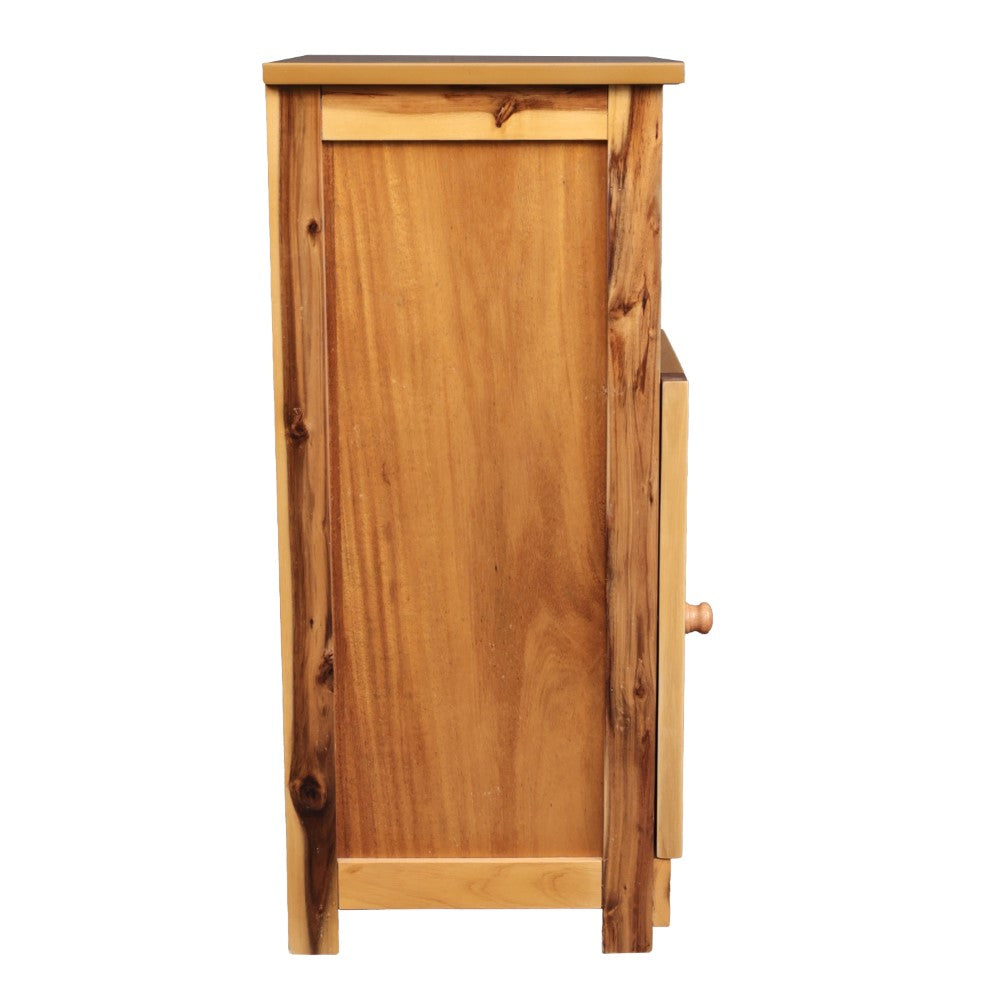 Ravelle 27.5 in. H Handcrafted Acacia Wood Bathroom Freestanding Floor Storage Cabinet with Louvered Door and Open Shelf