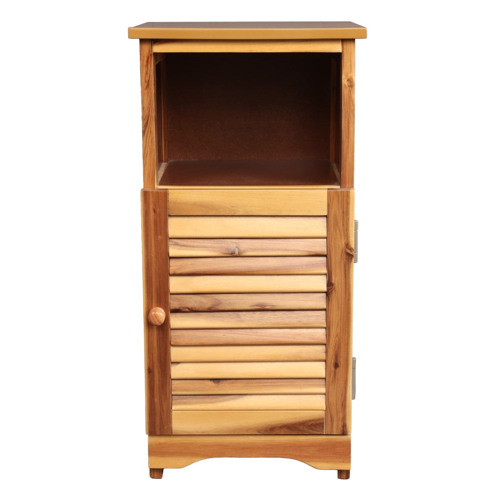 Ravelle 27.5 in. H Handcrafted Acacia Wood Bathroom Freestanding Floor Storage Cabinet with Louvered Door and Open Shelf