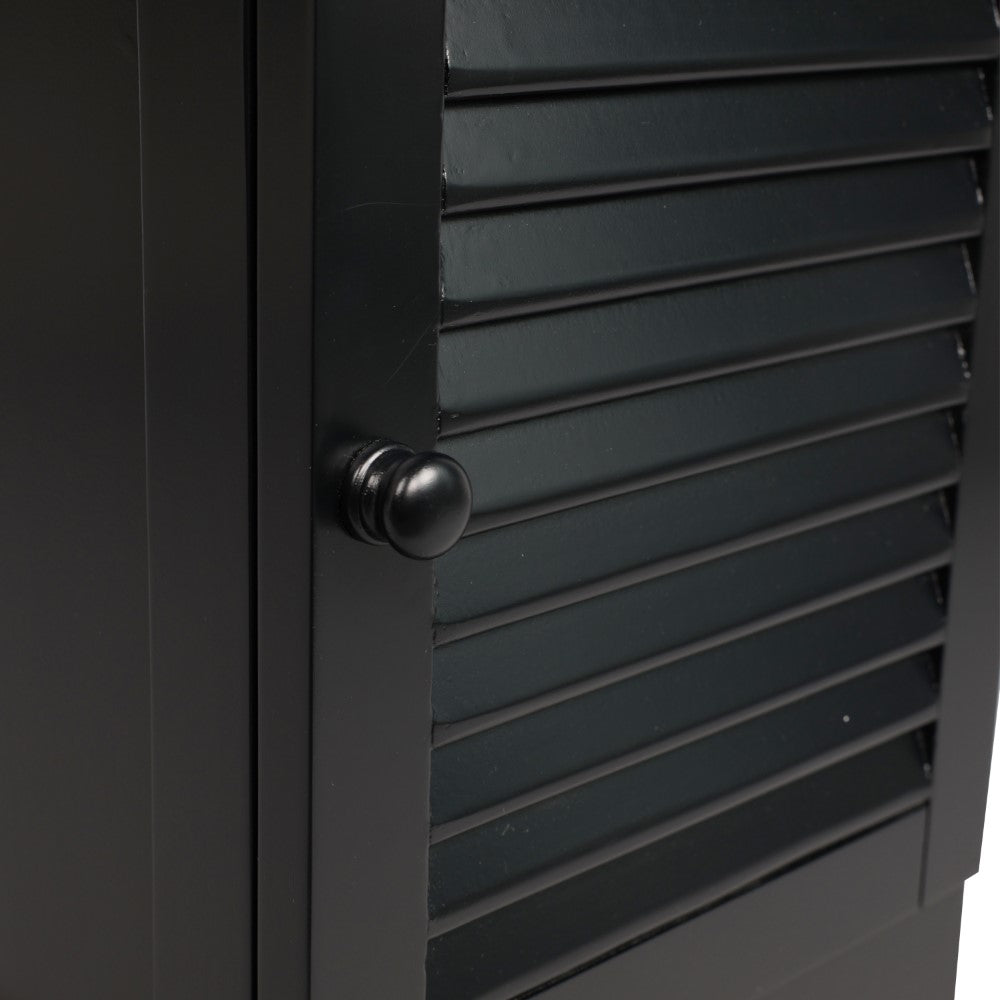 Ravelle 27.5 in. H Handcrafted Acacia Wood Bathroom Freestanding Floor Storage Cabinet with Louvered Door and Open Shelf