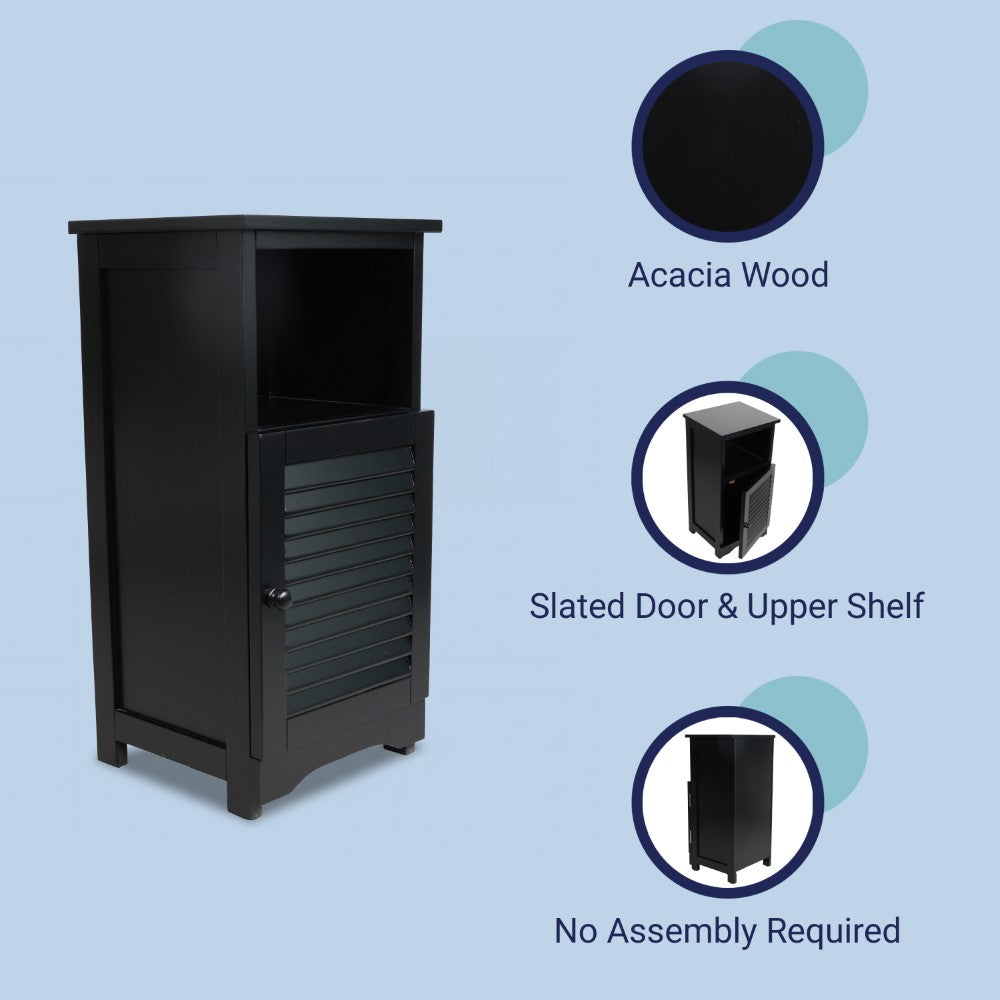 Ravelle 27.5 in. H Handcrafted Acacia Wood Bathroom Freestanding Floor Storage Cabinet with Louvered Door and Open Shelf