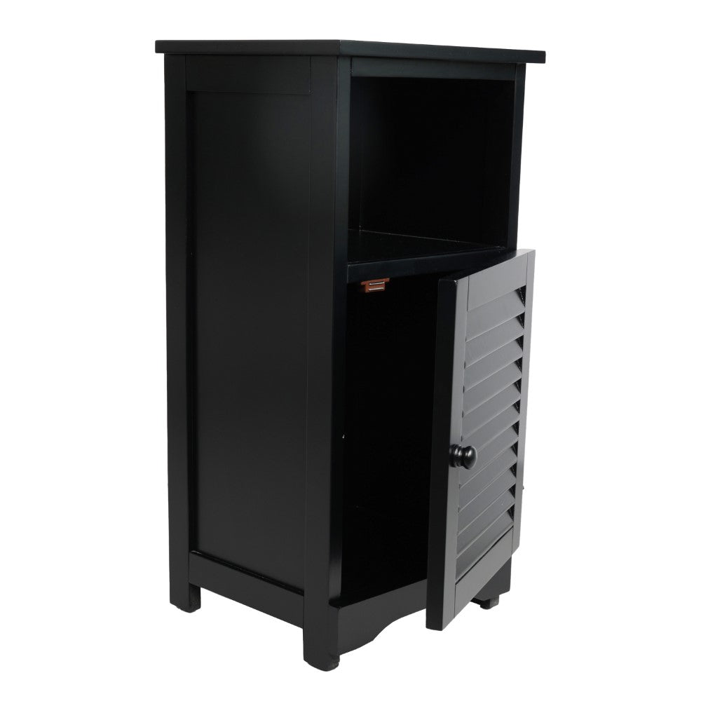 Ravelle 27.5 in. H Handcrafted Acacia Wood Bathroom Freestanding Floor Storage Cabinet with Louvered Door and Open Shelf