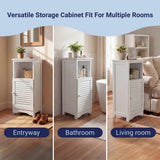 Ravelle 27.5 in. H Handcrafted Acacia Wood Bathroom Freestanding Floor Storage Cabinet with Louvered Door and Open Shelf