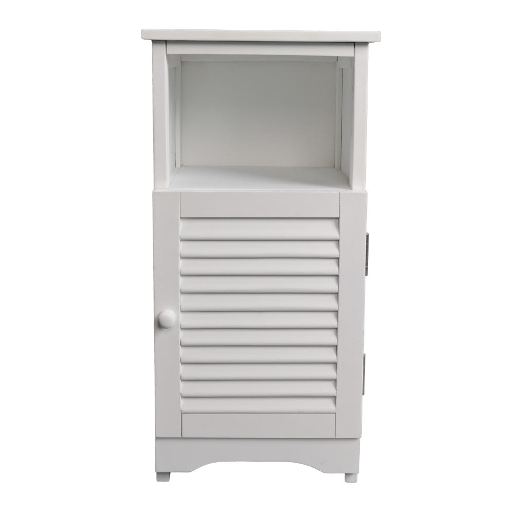 Ravelle 27.5 in. H Handcrafted Acacia Wood Bathroom Freestanding Floor Storage Cabinet with Louvered Door and Open Shelf