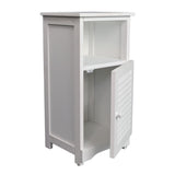 Ravelle 27.5 in. H Handcrafted Acacia Wood Bathroom Freestanding Floor Storage Cabinet with Louvered Door and Open Shelf
