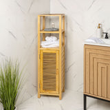 Valea 47 in. H Handcrafted Pine Wood Bathroom Freestanding Floor Storage Cabinet with Louvered Door and 3-Tier Open Shelves