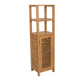 Valea 47 in. H Handcrafted Pine Wood Bathroom Freestanding Floor Storage Cabinet with Louvered Door and 3-Tier Open Shelves