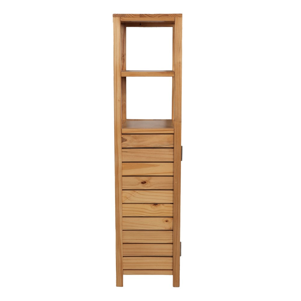 Valea 47 in. H Handcrafted Pine Wood Bathroom Freestanding Floor Storage Cabinet with Louvered Door and 3-Tier Open Shelves