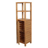 Valea 47 in. H Handcrafted Pine Wood Bathroom Freestanding Floor Storage Cabinet with Louvered Door and 3-Tier Open Shelves