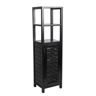 Valea 47 in. H Handcrafted Pine Wood Bathroom Freestanding Floor Storage Cabinet with Louvered Door and 3-Tier Open Shelves