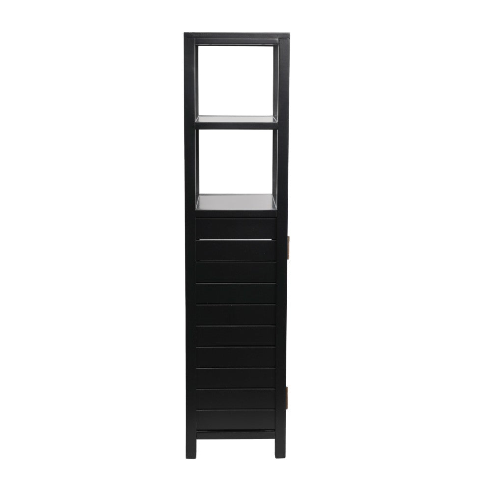 Valea 47 in. H Handcrafted Pine Wood Bathroom Freestanding Floor Storage Cabinet with Louvered Door and 3-Tier Open Shelves