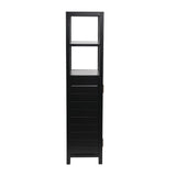 Valea 47 in. H Handcrafted Pine Wood Bathroom Freestanding Floor Storage Cabinet with Louvered Door and 3-Tier Open Shelves