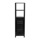 Valea 47 in. H Handcrafted Pine Wood Bathroom Freestanding Floor Storage Cabinet with Louvered Door and 3-Tier Open Shelves