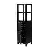 Valea 47 in. H Handcrafted Pine Wood Bathroom Freestanding Floor Storage Cabinet with Louvered Door and 3-Tier Open Shelves