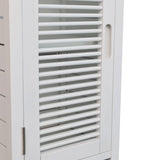 Valea 47 in. H Handcrafted Pine Wood Bathroom Freestanding Floor Storage Cabinet with Louvered Door and 3-Tier Open Shelves