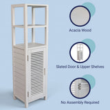 Valea 47 in. H Handcrafted Pine Wood Bathroom Freestanding Floor Storage Cabinet with Louvered Door and 3-Tier Open Shelves