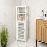 Valea 47 in. H Handcrafted Pine Wood Bathroom Freestanding Floor Storage Cabinet with Louvered Door and 3-Tier Open Shelves