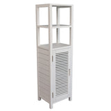 Valea 47 in. H Handcrafted Pine Wood Bathroom Freestanding Floor Storage Cabinet with Louvered Door and 3-Tier Open Shelves
