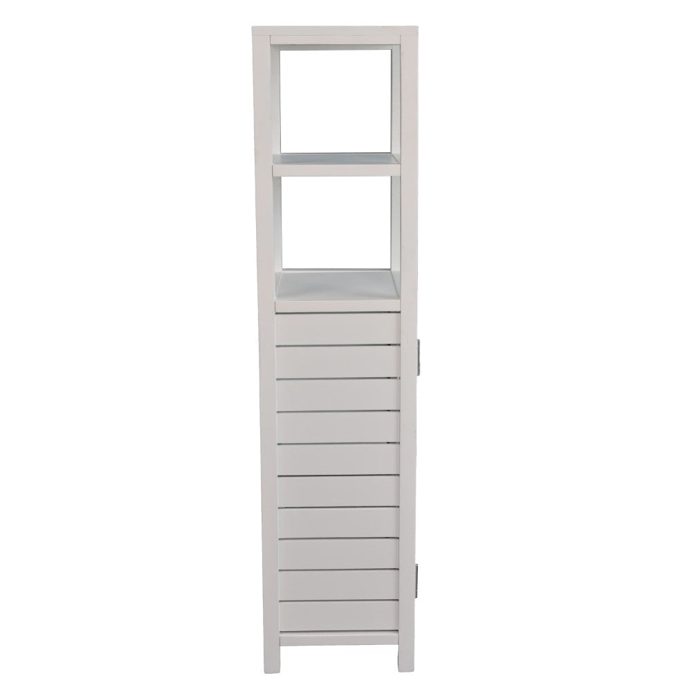 Valea 47 in. H Handcrafted Pine Wood Bathroom Freestanding Floor Storage Cabinet with Louvered Door and 3-Tier Open Shelves