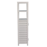 Valea 47 in. H Handcrafted Pine Wood Bathroom Freestanding Floor Storage Cabinet with Louvered Door and 3-Tier Open Shelves