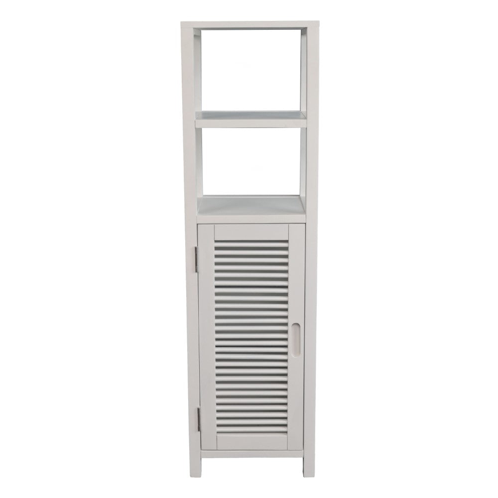 Valea 47 in. H Handcrafted Pine Wood Bathroom Freestanding Floor Storage Cabinet with Louvered Door and 3-Tier Open Shelves