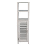 Valea 47 in. H Handcrafted Pine Wood Bathroom Freestanding Floor Storage Cabinet with Louvered Door and 3-Tier Open Shelves