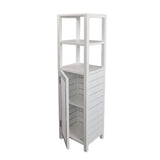 Valea 47 in. H Handcrafted Pine Wood Bathroom Freestanding Floor Storage Cabinet with Louvered Door and 3-Tier Open Shelves