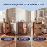 Hillora 24 in. H Coastal Bohemian Handcrafted Acacia Wood 2-Tier Storage Cabinet with 2 Water Hyacinth Woven Baskets
