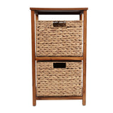 Hillora 24 in. H Coastal Bohemian Handcrafted Acacia Wood 2-Tier Storage Cabinet with 2 Water Hyacinth Woven Baskets